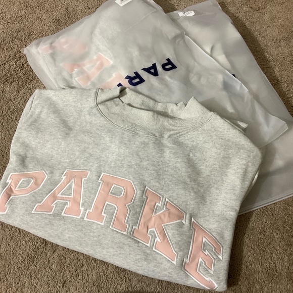 PARKE Miami Exclusive Grey Varsity Mock Neck Sweatshirt with Pink Logo L-XL - Picture 9 of 11
